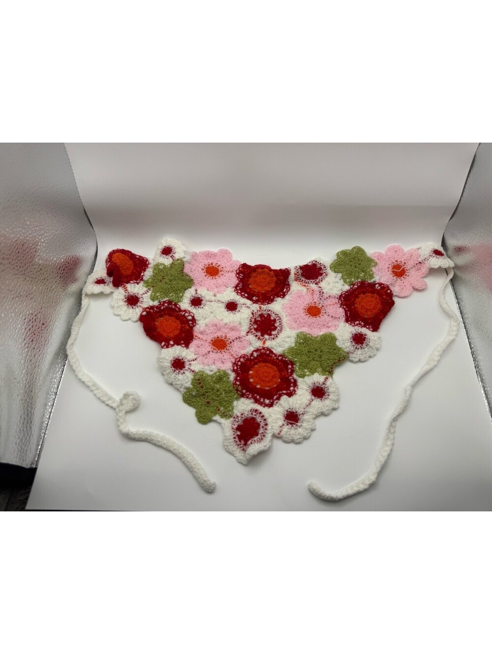 Handmade Crochet Floral Head Kerchief Bandana Triangle Hair Scarf Tie Back Boho